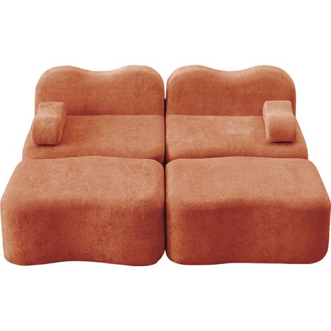 ELVMI Divano Modulare 2 Posti con Pouf, Seduta Profonda, Schienale Ergonomico, in Velluto Arancione (1/5)