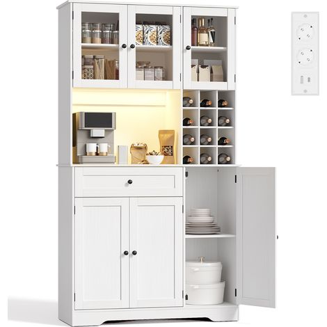 Buffet haut 6 portes 1 tiroir blanc 100 x 39 x 180 cm