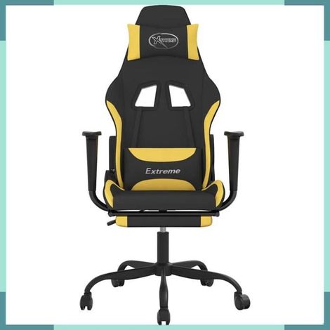 Chaise de jeu de massage avec repose-pied - Modèle 345484 - Noir et jaune - Tissu (100% polyester) - Réglable en hauteur (1/5)