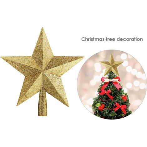 minifinker Cimier d'arbre de Noël en forme d'étoile Décoration de sapin de noël en forme d'étoile, 20cm, à deco village Rose Dorée (1/4)