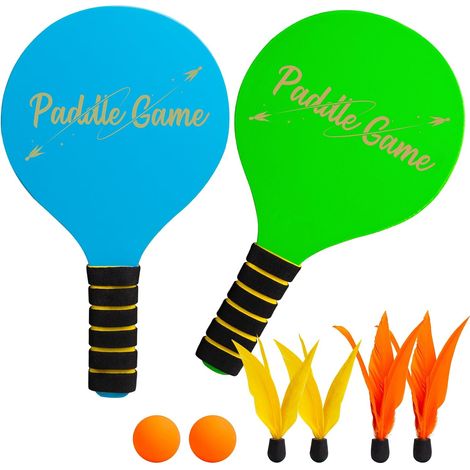Beach Ball Game Set, Beach Ball Racket Set for Children, 2 Rackets, 4 Shuttles, 2 Balls, Paddleball Game, Beach Game for Families (Blue Green, 1 Set) (1/5)