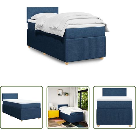 vidaXL Sommier à lattes de lit avec matelas Bleu 100x200 cm Tissu (1/5)