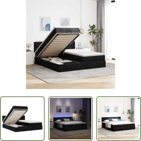 vidaXL LED-Beleuchtung - Ottoman-Bett mit Matratzen & LEDs Schwarz 180x200 cm Stoff (1/5)