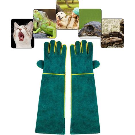 Guantes de seguridad de cuero para el baño, aseo y manipulación de animales, antimordeduras, 60 cm. (1/5)