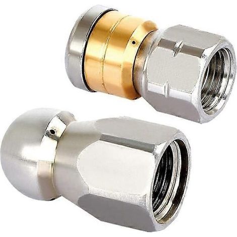 Sewer Jetter Hose Nozzle High Pressure Washer Hose Nozzle 1 Button Nose Nozzle & 1 Rotating Nozzle 1/4 Inch Pack Of 2