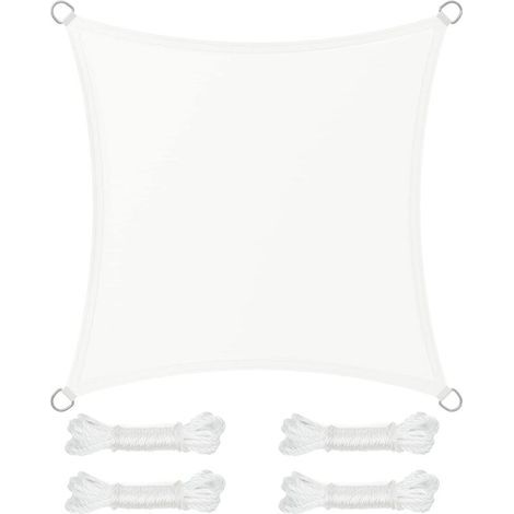Voile d'Ombrage 3 x 3 m, Hydrofuge Colonne d’Eau de 665 mm, Polyester Anti-déchirure, Protection UV 93%, Terrasse, Jardin, Balcon, Carré, Cordes de 2 m, Blanc (1/5)