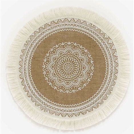 Set mit 4 runden Tischsets im Bohème-Stil – 38 cm große Jute-Tischsets mit Quasten für die Tischdekoration im Esszimmer – LIAIKI