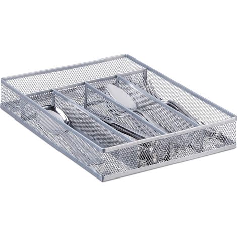 Rangement des couvertsBoîte à couverts en métal avec pochoirRangement des couverts H x L x P : 5 x 23,5 x 31,7 cm, gris (1/5)
