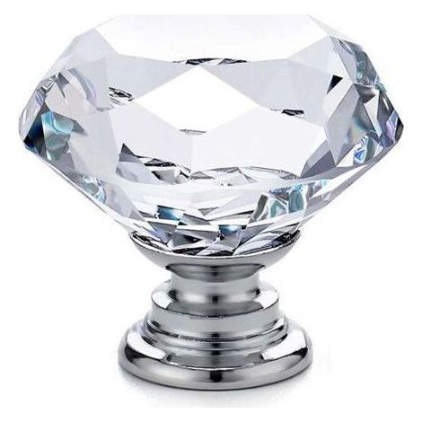 ALLIANDIS20 x poignées et boutons de meubles en verre – poignées de porte d'armoire – poignées de tiroir – diamant en verre cristal transparent + base argentée – 30 x 28 mm (1/4)
