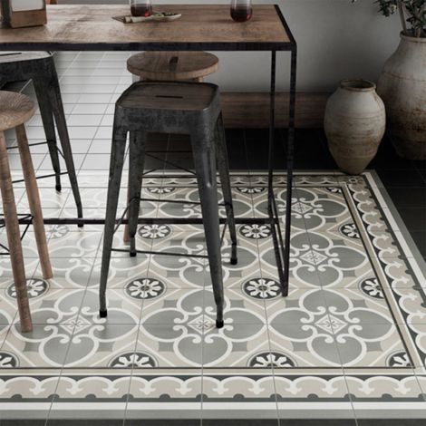 Carreaux de ciment effet carreau de ciment 20x20cm – Finition mat – Frise angle 20x20cm – Gris – Pour sol et mur intérieur – Equipe