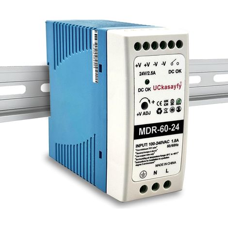 MDR-60-24 Alimentation rail DIN 24 V 2,5 A 60 W Sortie unique, entrée 100-240 V AC 50/60 Hz, convertisseur de commutation AC/DC industriel (1/5)