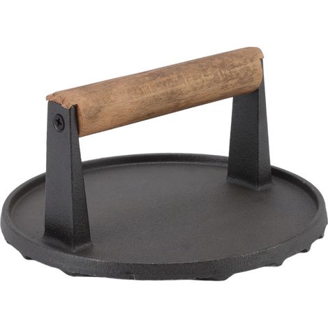 Robuste, runde Burgerpresse aus Gusseisen (1,4 kg) – Hitzebeständige Grillpresse mit Griff für die Küche (1/5)
