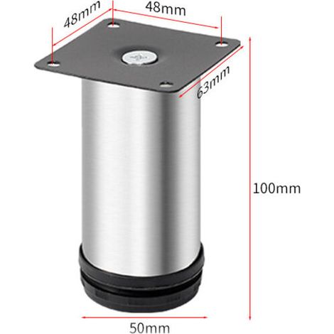 patas para muebles, patas para sofá, patas de mesa de metal, patas ajustables para muebles en acero inoxidable cepillado, patas de mesa de altura regulable, altura total 100 mm (1/3)