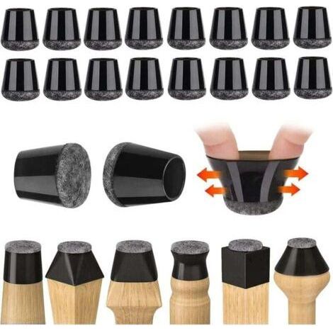 Lot de 32 embouts de pieds de chaise (14-18 mm), petits embouts de protection en silicone noir avec patins en feutre pour parquets et carrelages, silencieux. (1/4)