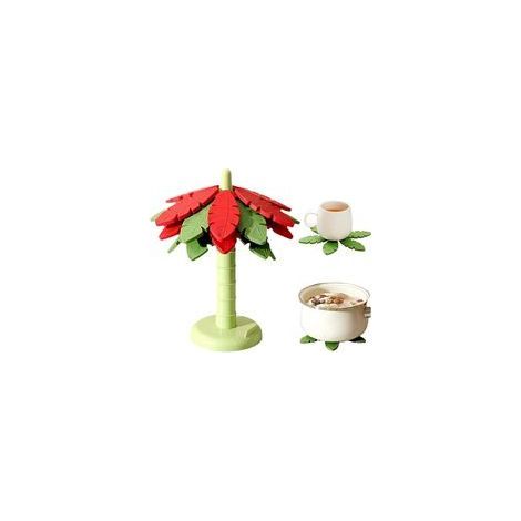 Tapis isolant thermique en forme d'arbre résistant à la chaleur (ensemble de 4 pièces), tapis isolant thermique antidérapant pour la cuisine, design élégant de Noël, rouge. (1/5)