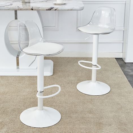 Set de 2 taburetes de bar ajustables, respaldo transparente, 82–104 cm, giratorio 360° HAVRYA (1/5)