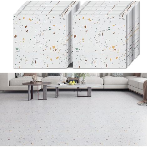 Sol PVC Adhesif Granit Blanc Dalle PVC Adhesive Sol Marbre Blanc 24 Pièces Stickers Carrelage Adhésif Salle de Bain Garage Carreaux Adhesif Cuisine 1.5mm 30 cm × 30 cm (1/5)