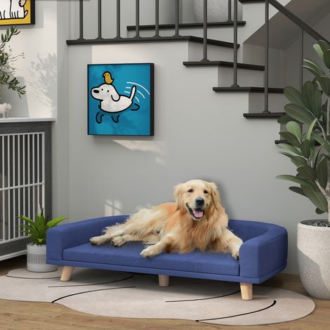 Cuccia per cani, divano per cani, divano per animali domestici, legno di eucalipto, 98 x 67 x 25 cm, blu