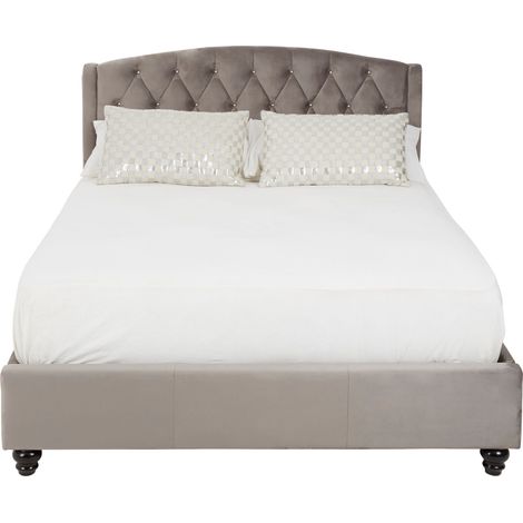 Interiors By Premier Elegant Steel Shade Double Bed, Practical Velvet Bed For Bedroom, Compact Sleek Design Diamond Tufted Bed (1/5)