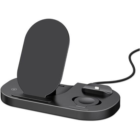 Caricabatterie wireless pieghevole 3 in 1 con cavo di teletrasporto, stazione di ricarica ad alta velocità (15 W), stazione di ricarica di ricambio per iOS e Android, nero.