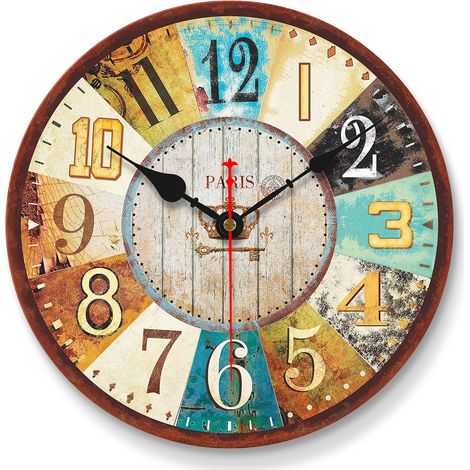 Horloge murale vintage, 20 cm, belle horloge vintage chic, à piles, en bois, silencieuse, convient pour cuisine, salon, salle de bain, chambre, bureau (1/5)