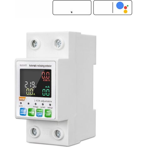 Tuya WiFi-Leistungsschalter, einphasiger Energiezähler, automatischer Schutz, LCD-Bildschirm, App-kompatibel, Über-/Unterspannungs- und Fehlerstromschutz (1-phasig)