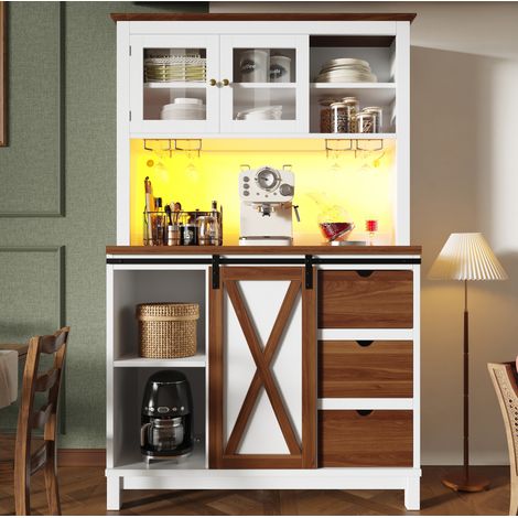 Armadio da cucina 104x40x180 cm bianco in vetro, MDF e metallo con LED, porta scorrevole e ripiani regolabili (1/5)