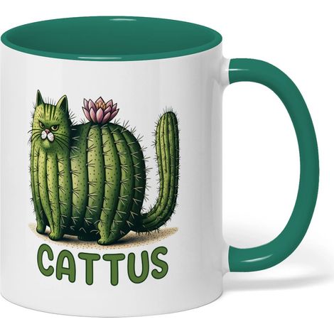 Gigante GmbH - Nouvelle tasse CATTUS - Tasse Chat Cactus, un cadeau pour les amoureux des chats, une tasse à café, une tasse chat cactus - Verte - 325 ml