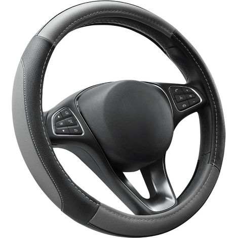 Lenkradbezug Auto Mikrofaser Leder Grau Schwarz M 37-38cm Universal (1/5)