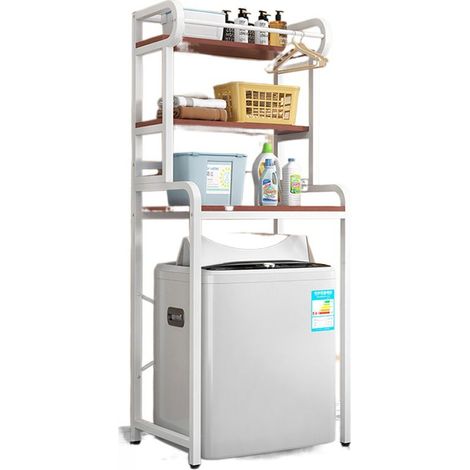 Étagère de rangement au-dessus de machine à laver – 3 niveaux H 205 x L 70 x P 60 cm – Métal traité anti-rouille – Pour buanderie