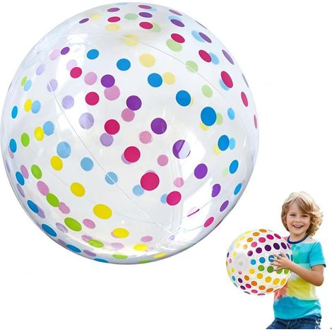 Inflatable Beach Ball, Diameter 40 cm, Colourful Polka Dots, PVC Ball Toy for Children and Adults, Ideal for Beach, Pool, Holiday, Summer Parties (1/5)