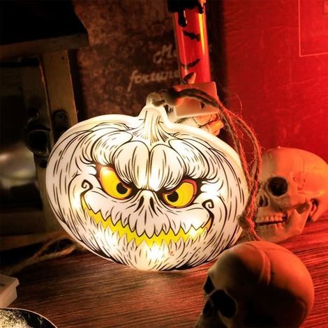 Lot de 3 décorations de citrouille en forme de tête de mort pour Halloween, alimentées par piles, éclairage extérieur à suspend N°1 (1/3)