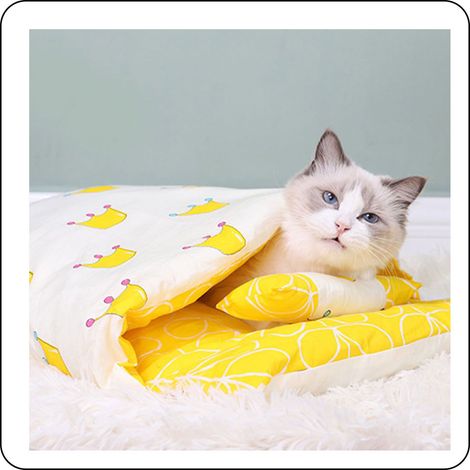 Lit douillet pour chat, lit d'hiver chaud pour chat, sac de couchage japonais pour chat, niche douce pour petit animal, housse de litière épaisse pour chat (1/5)