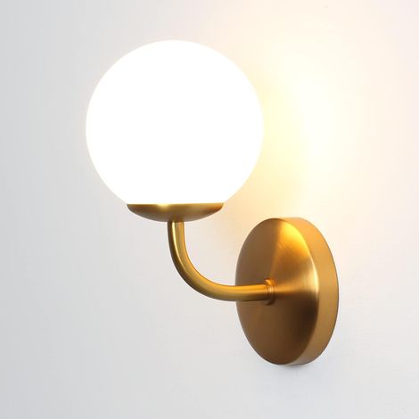 Applique da parete a LED da 5W per interni, luce bianca calda 3000k, sfera in vetro satinato, impermeabile, ideale per bagno, soggiorno, camera da letto, corridoio e sala da pranzo. (1/4)
