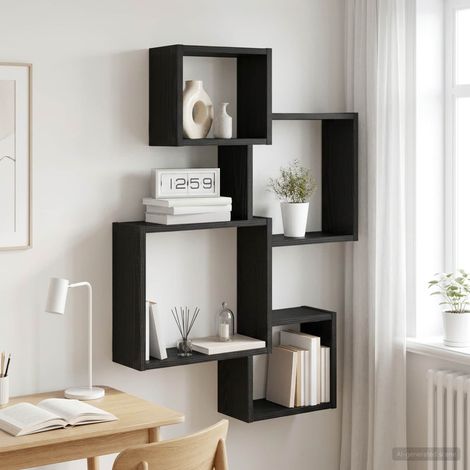 Mensole Cubo da Parete A parete Rovere Nero 64 x 13,5 x 91,5 cm vidaXL (1/5)