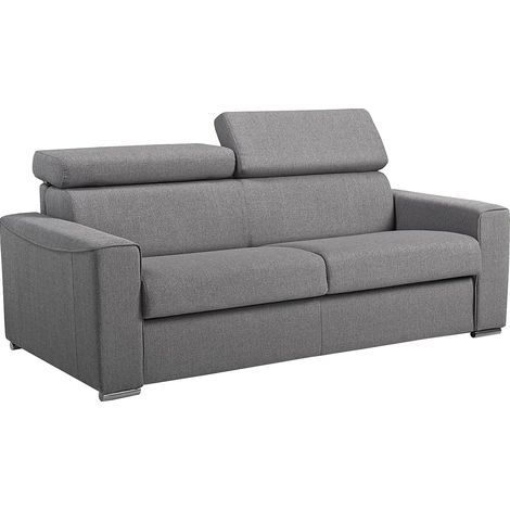 Divano letto a ribalta 3 posti in tessuto Grigio - Materasso 140 cm -Spessore 14 cm - VIZIR