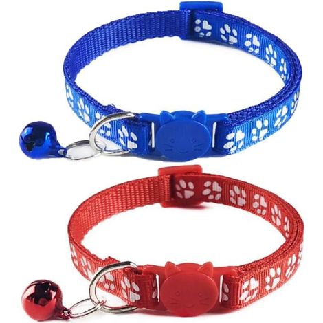 2 Sicherheits-Katzenhalsbänder mit Schnellverschluss und Glocke, verstellbar von 19 bis 32 cm, geeignet für alle Hauskatzen (blau/rot). (1/5)