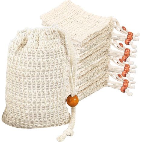 12 Pz Sacchetti a Rete per Sapone Solido, Custodia per Sapone da Viaggio, Sacchetto in Rete Naturale per Sapone, Sacchetti per Sapone Solido, Bustine in 100% Cotone e Sisal per Doccia Gel (1/5)