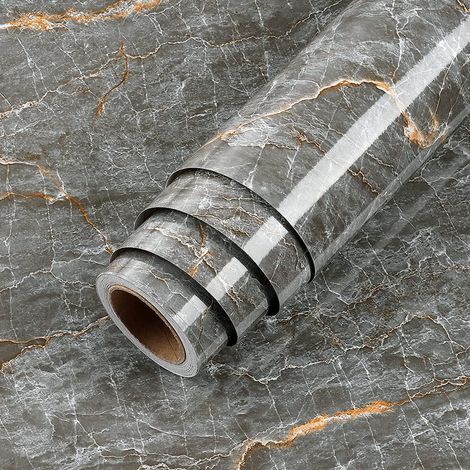 Autocollants muraux en PVC imperméables et résistants à l'huile pour armoires de cuisine, meubles et tables (Noir Jade Gris, 40 cm x 3 m) (1/5)