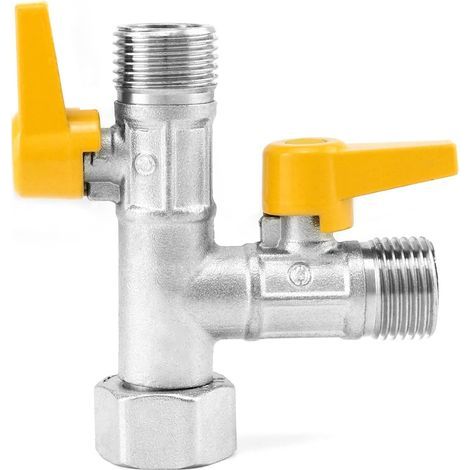 Vanne 3 voie, vanne d'adaptation en T G1/2", inverseur système de douche, avec vanne d'arrêt, laiton, adaptée aux cuisines, salles de bains (1/4)