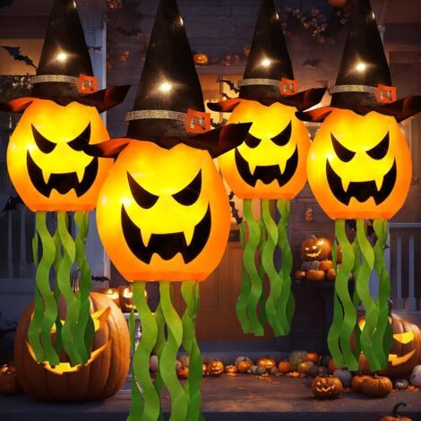 Pendentif Halloween lumière blanche chaude 2060cm 4 chapeau de sorcier ornements de citrouille lumières lumineuses cour terrasse jardin