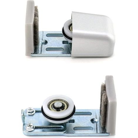 Porte Guide Inférieur, ajustable guide de plancher, roues anti-rayures avec roulement à billes, pour porte coulissante à cadre, argent, 2 pièces (1/4)