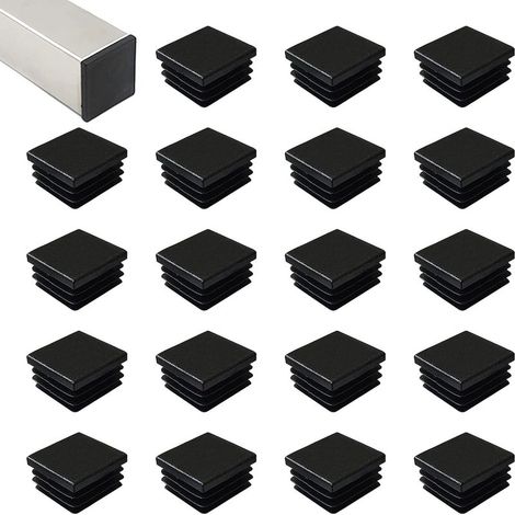 Schwarze, quadratische Kunststoff-Endkappen, 32 mm, für Trampolin-, Möbel-, Schrank-, Regal- und Stuhlbeine (20 Stück) (1/5)