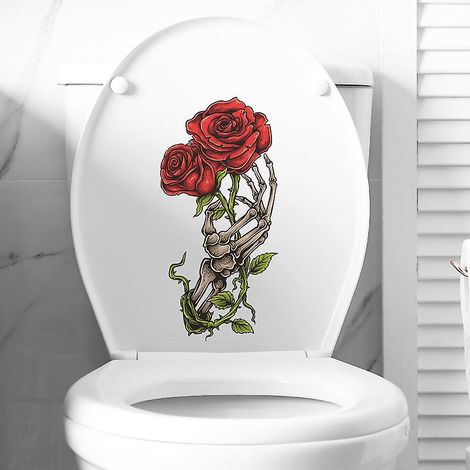 2pcs Autocollants Roses Romantiques En Forme De Squelette, Sticker Mural Drle Pour Wc, Salle De Bain, Cuisine, Pvc (1/5)