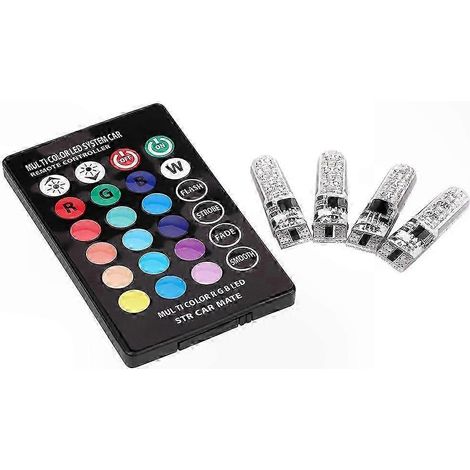Lot de 4 lampes LED multicolores T10 SMD 5050 RGB pour voiture avec télécommande (1/5)