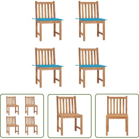 The Living Store Chaises de jardin lot de 4 avec coussins Bois de teck massif - Chaise De Jardin - Mobilier De Jardin - Chaise En Bois - Chaises En Bois - Terrasse (1/5)