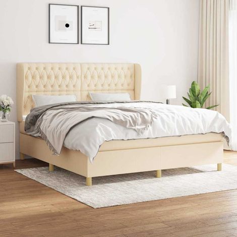 Sommier à lattes de lit avec matelas Crème 180x200 cm Tissu (1/5)