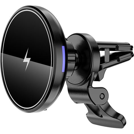 Support Téléphone Voiture Magnétique - Chargeur Sans Fil 15 W - Compatible iPhone 14 13 12 - Fixation Grille Aération - 360° Rotatif - 1 Pièce (1/5)