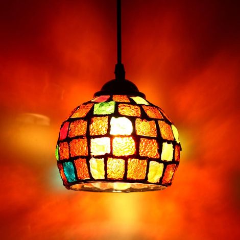 Vintage Suspension Lumière Mosaïque Design Pendentif Plafond Abat-jour Vitrail 4 (1/5)