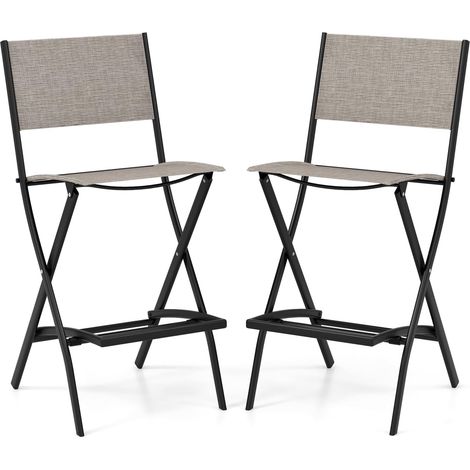 COSTWAY 2er Set Outdoor Barhocker, klappbare Barstühle mit Rückenlehne und Fußstütze, Tresenhocker bis zu 150 kg belastbar, Sitzhöhe 71 cm, Gartenstühle für Balkon, Garten & Poolbereich (1/5)